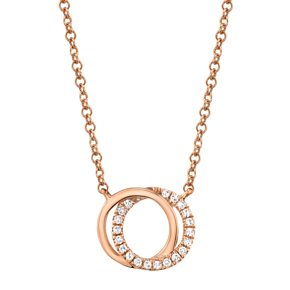 0.07CT 14K R/G DIAMOND LOVE KNOT CIRCLE NECKLACE
