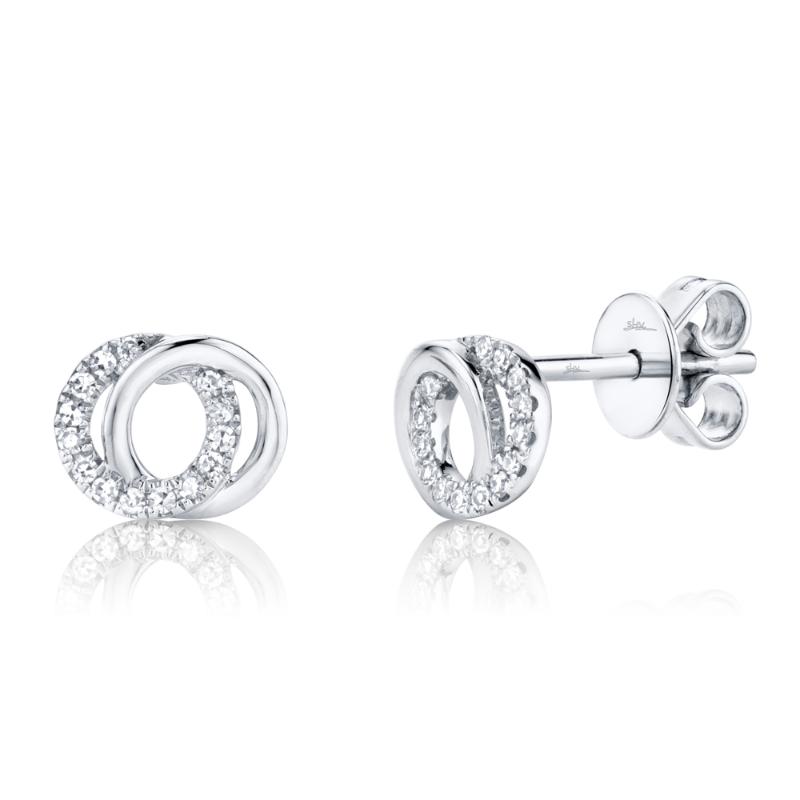 0.09CT 14K W/G DIAMOND LOVE KNOT CIRCLE STUD EARRING