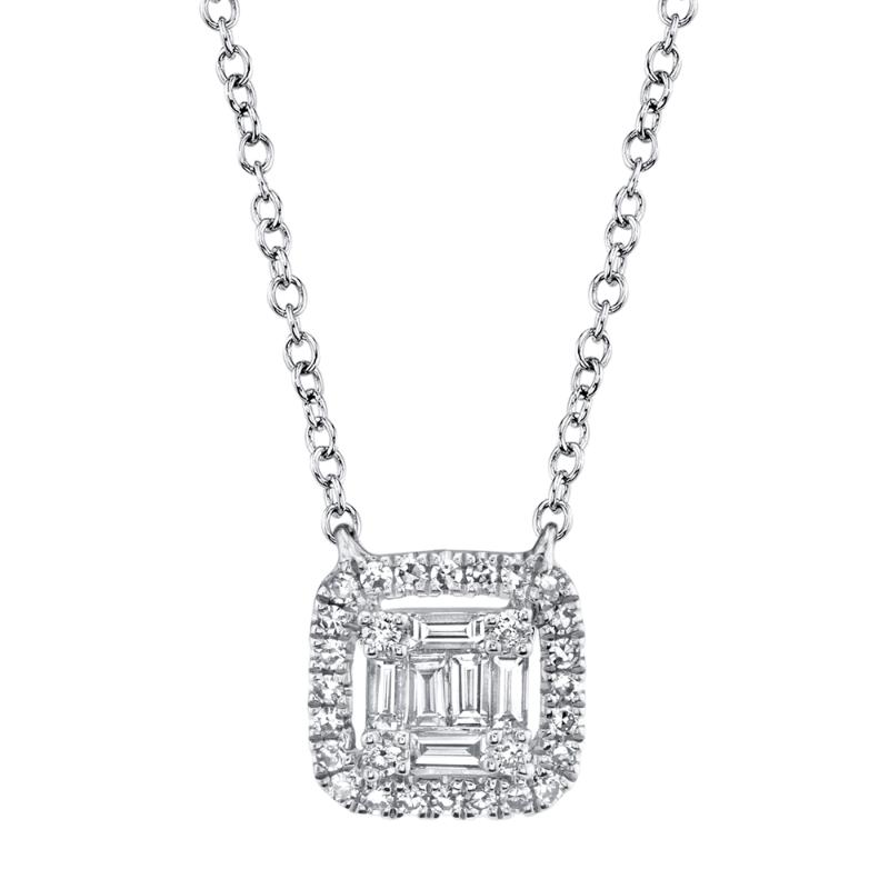 0.22CT 14K W/G DIAMOND BAGUETTE NECKLACE