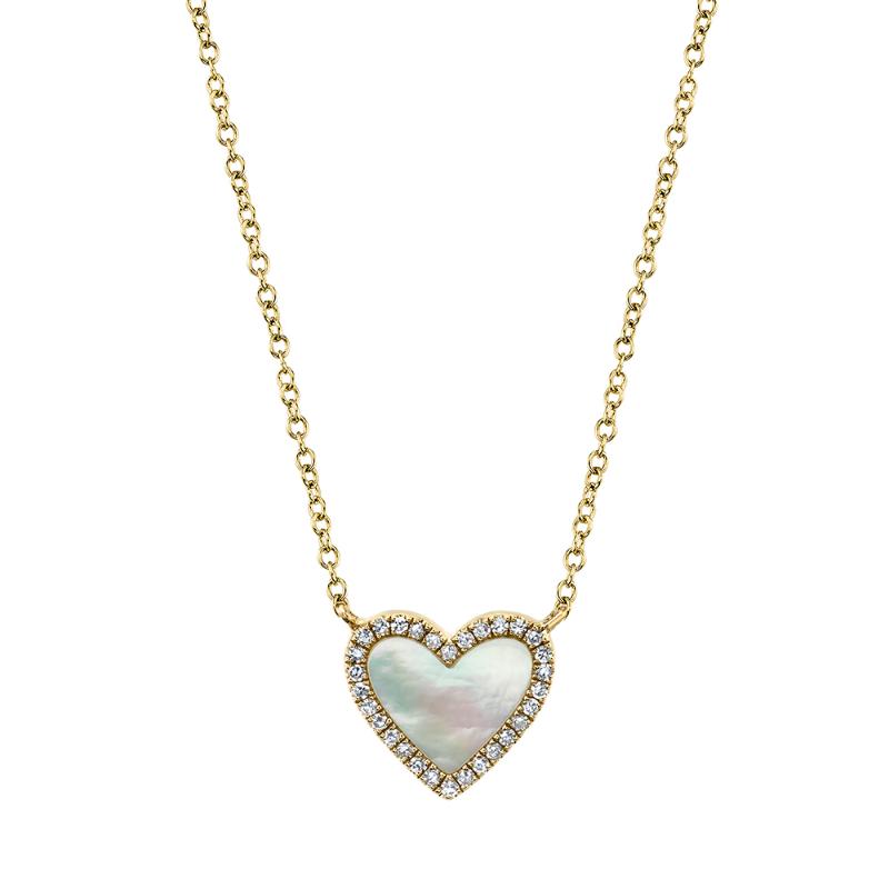 0.09CT DIAMOND & 0.56CT MOTHER OF PEARL 14K Y/G HEART NECKLACE