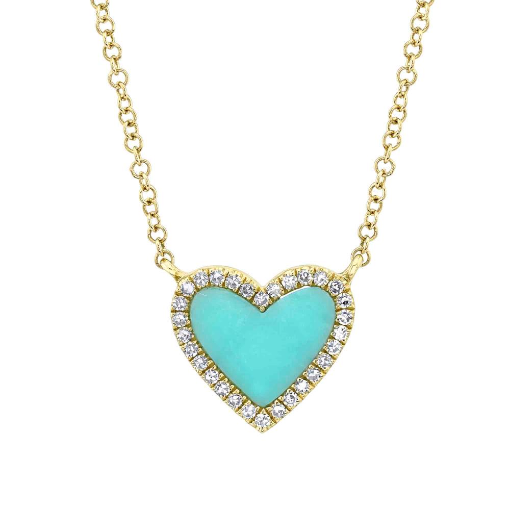 0.09CT DIAMOND & 0.55CT COMPOSITE TURQUOISE 14K Y/G HEART NECKLACE