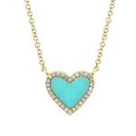 0.09CT DIAMOND & 0.55CT COMPOSITE TURQUOISE 14K Y/G HEART NECKLACE