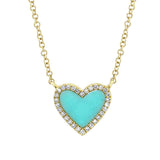 0.09CT DIAMOND & 0.55CT COMPOSITE TURQUOISE 14K Y/G HEART NECKLACE