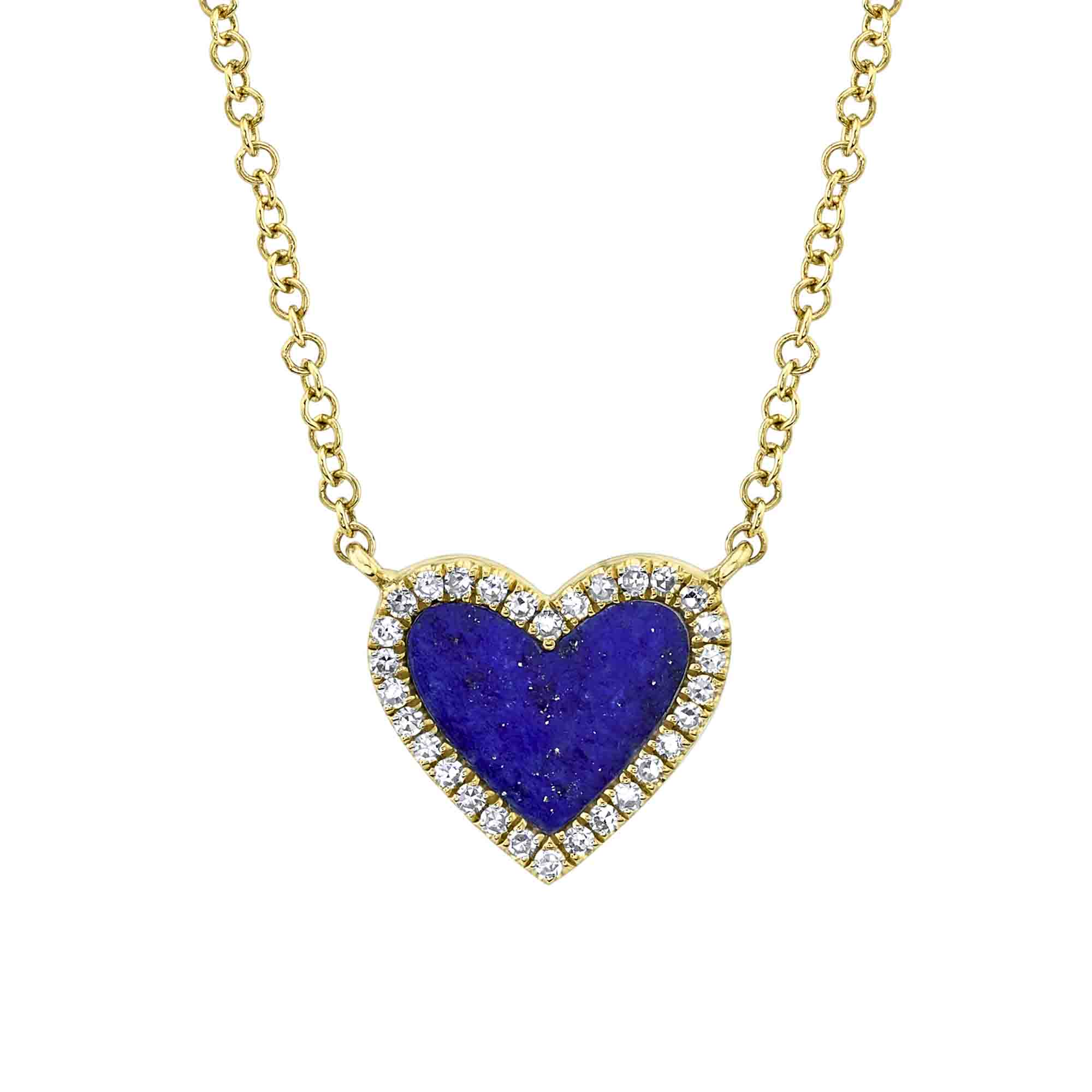 0.09CT DIAMOND & 0.54CT LAPIS 14K Y/G HEART NECKLACE