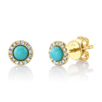 0.10CT DIAMOND & 0.23CT COMPOSITE TURQUOISE 14K Y/G STUD EARRING