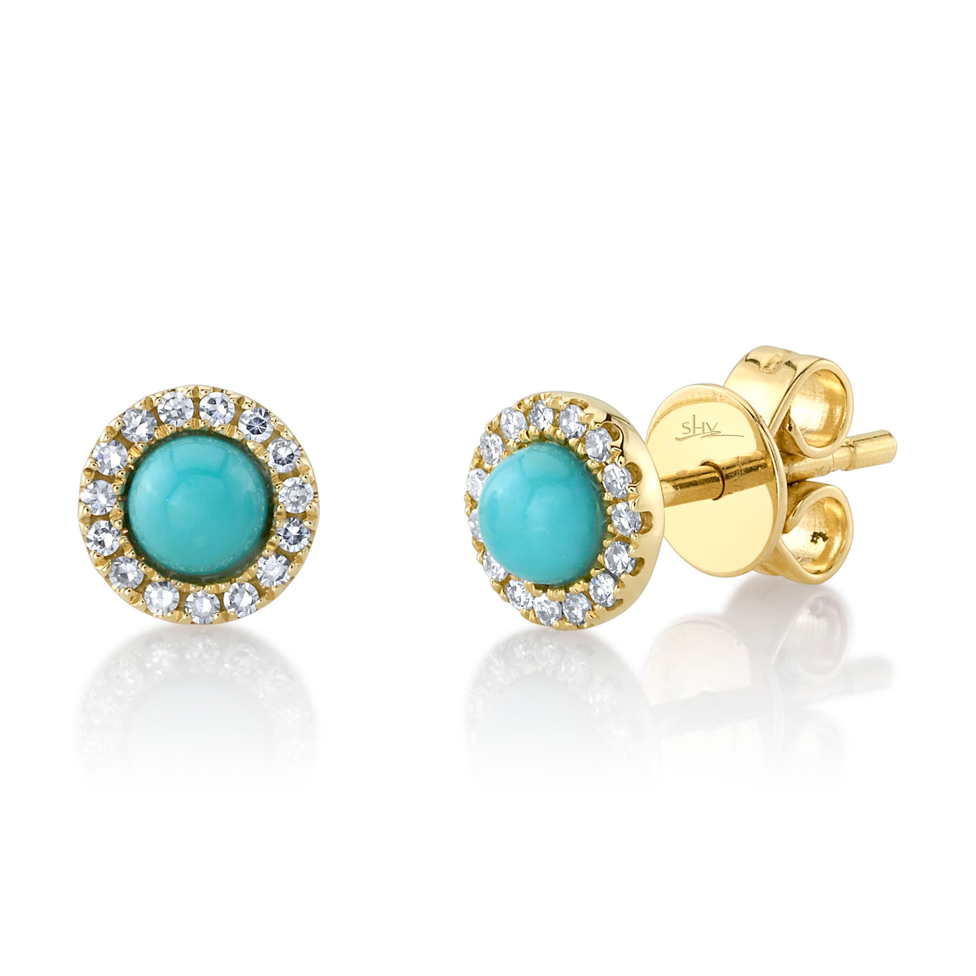 0.10CT DIAMOND & 0.23CT COMPOSITE TURQUOISE 14K Y/G STUD EARRING