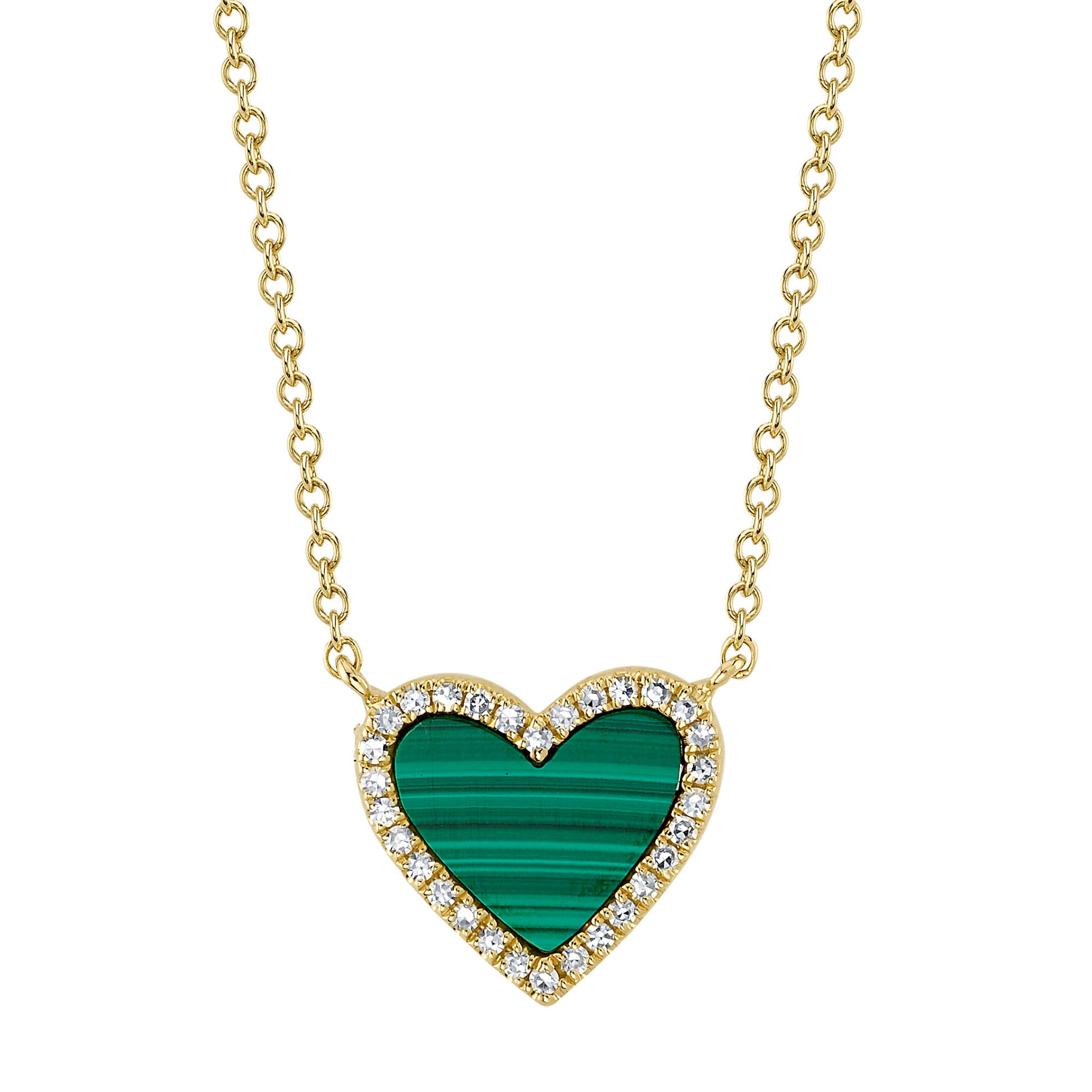 0.09CT DIAMOND & 0.81CT MALACHITE 14K Y/G HEART NECKLACE