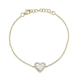 0.09CT DIAMOND & 0.56CT MOTHER OF PEARL 14K Y/G HEART BRACELET