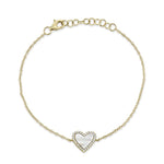 0.09CT DIAMOND & 0.56CT MOTHER OF PEARL 14K Y/G HEART BRACELET