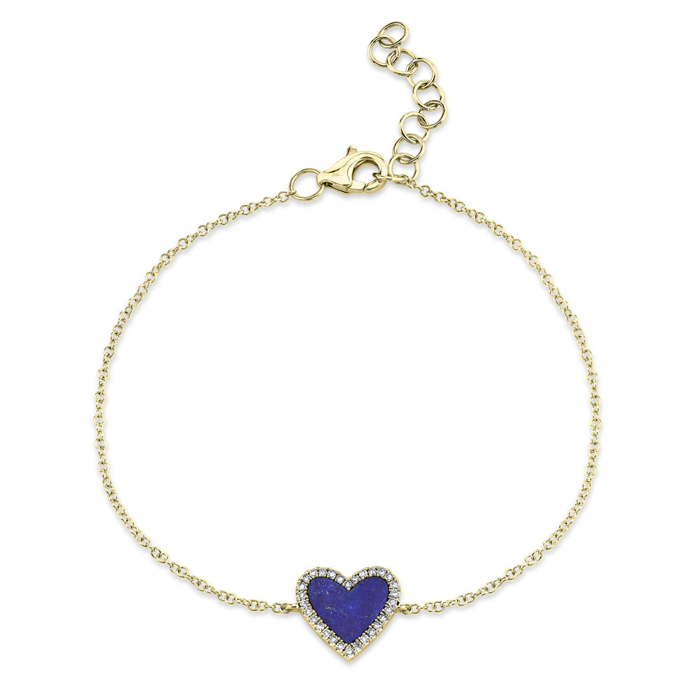 0.09CT DIAMOND & 0.60CT LAPIS 14K Y/G HEART BRACELET