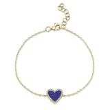 0.09CT DIAMOND & 0.60CT LAPIS 14K Y/G HEART BRACELET
