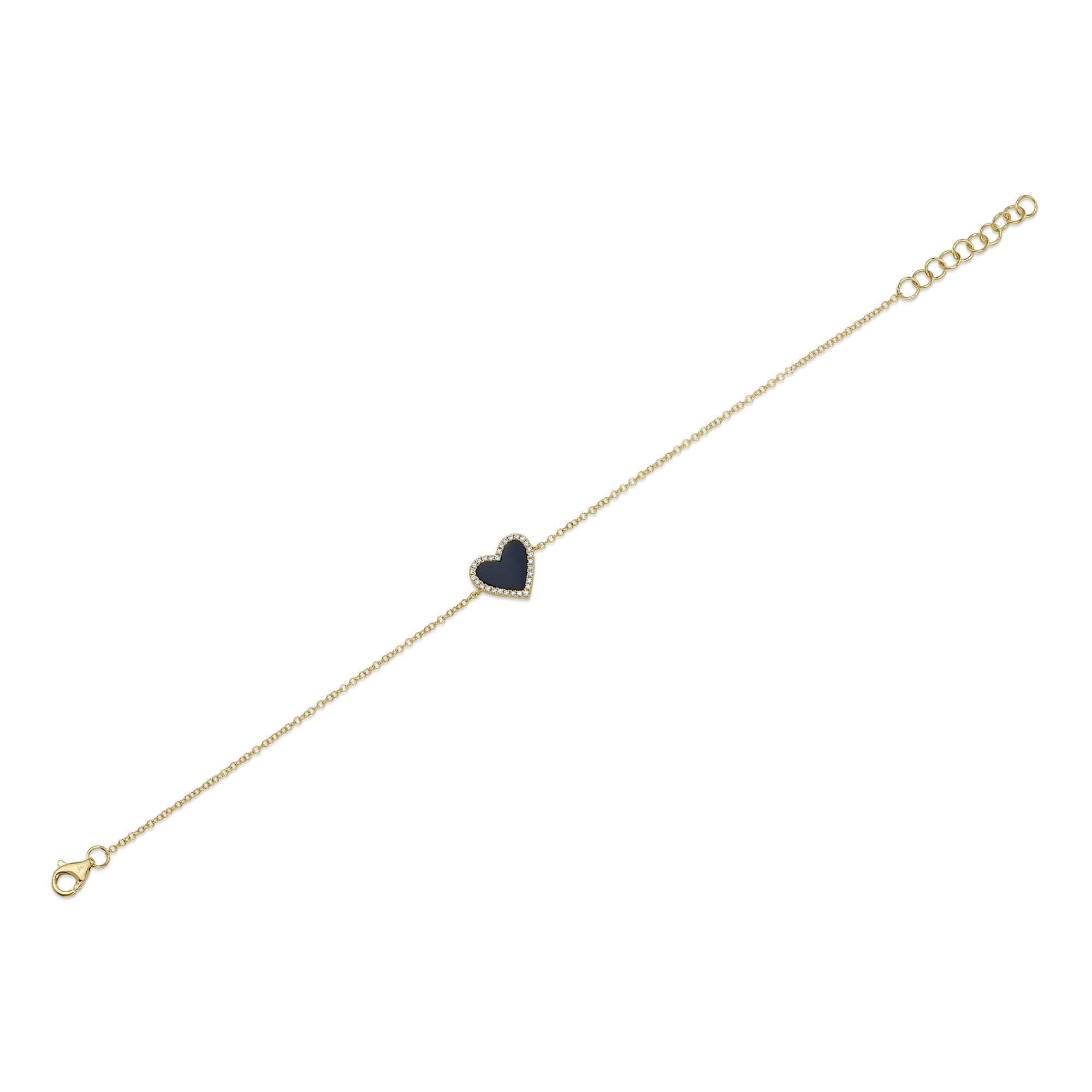 0.09CT DIAMOND & 0.57CT BLACK ONYX 14K Y/G HEART BRACELET