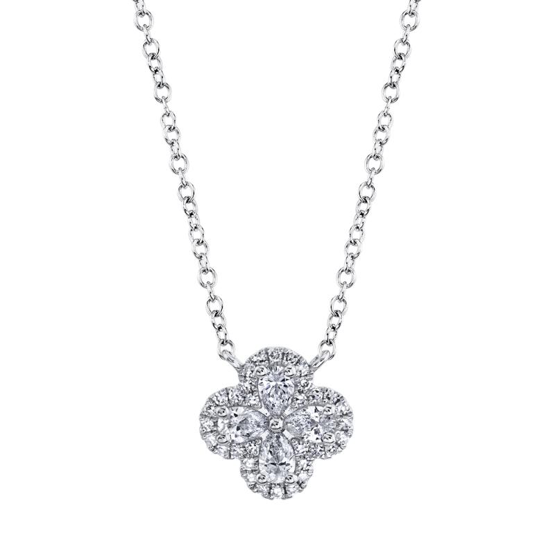 0.41CT 14K W/G DIAMOND PEAR CLOVER NECKLACE