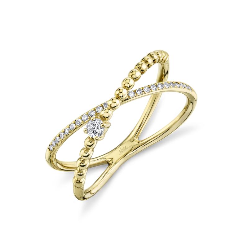 0.12CT 14K Y/G DIAMOND ""X"" RING SZ 8