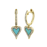 0.21CT DIAMOND & 0.36CT COMPOSITE TURQUOISE 14K Y/G HEART EARRING