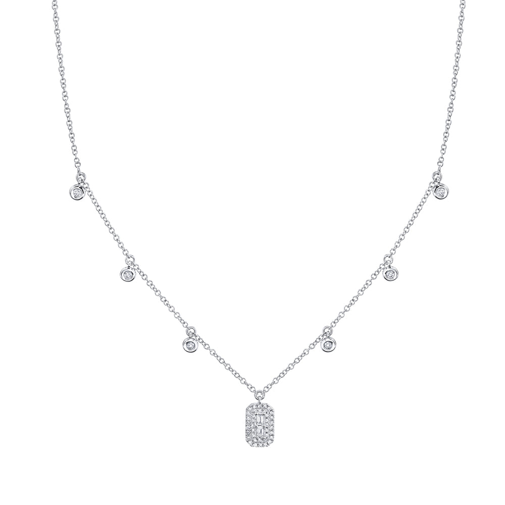 0.20CT 14K W/G DIAMOND BEZEL BAGUETTE NECKLACE