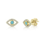 0.12CT DIAMOND & 0.14CT COMPOSITE TURQUOISE 14K Y/G EYE STUD EARRING