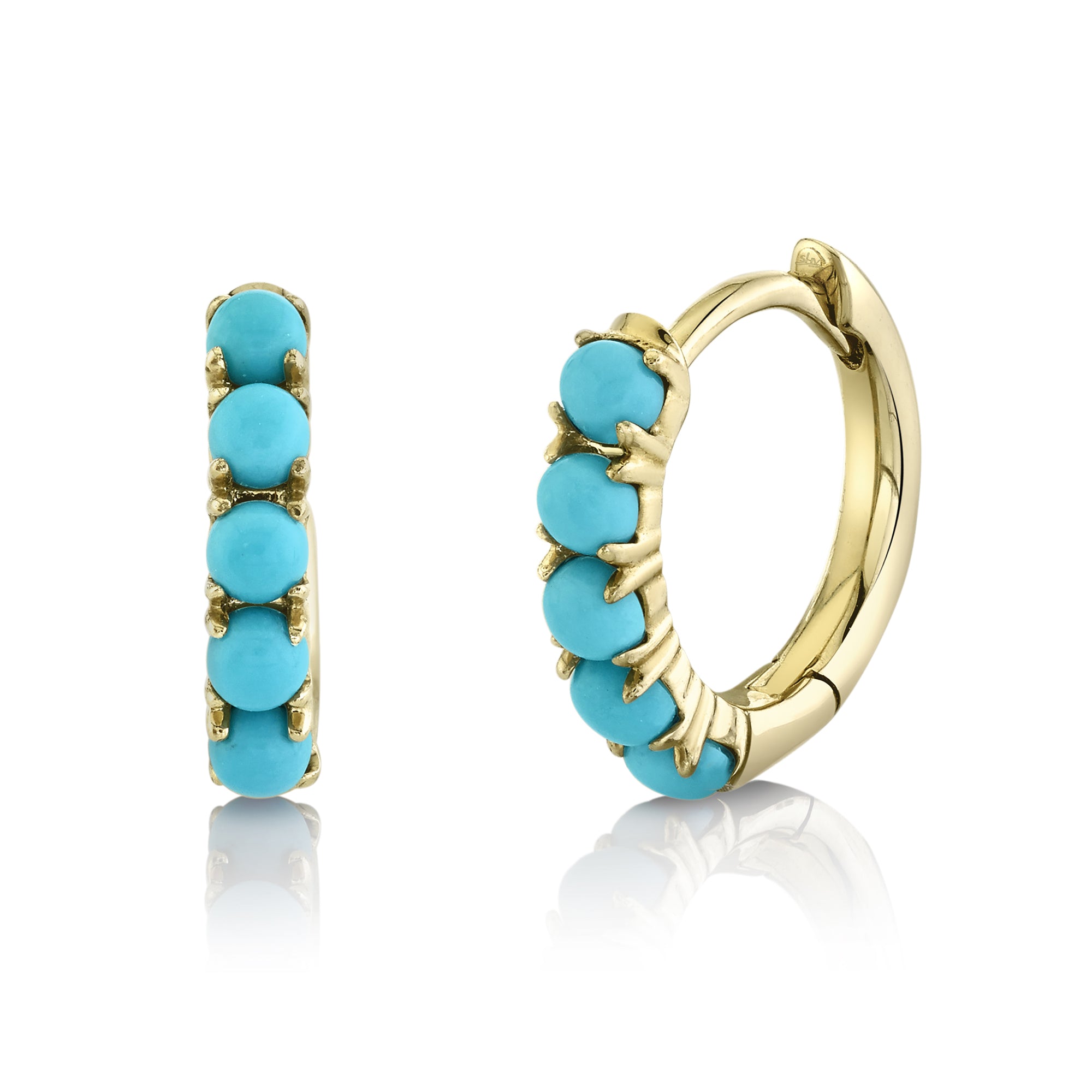 0.43CT 14K Y/G COMPOSITE TURQUOISE HUGGIE EARRING