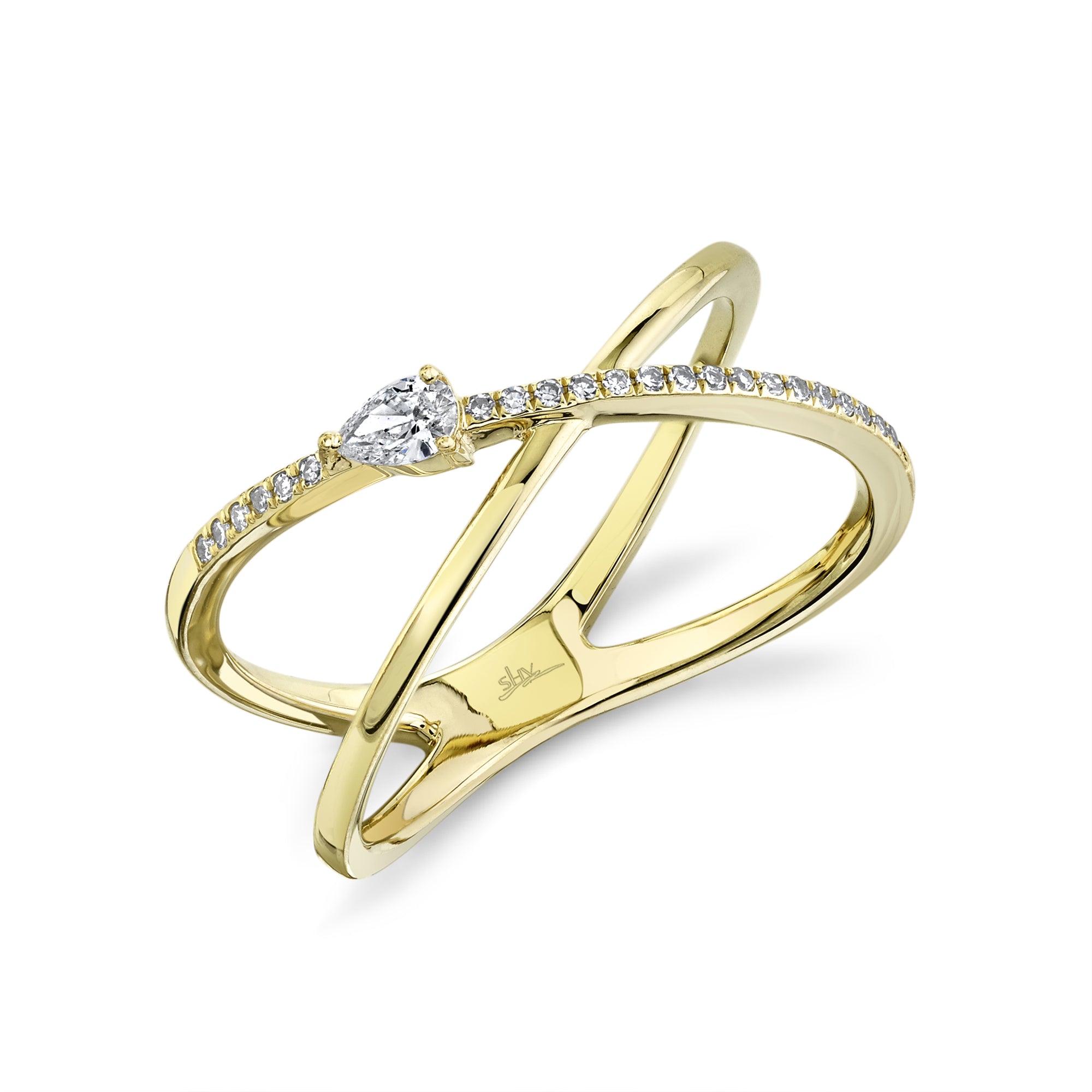 0.15CT 14K Y/G DIAMOND PEAR ""X"" RING