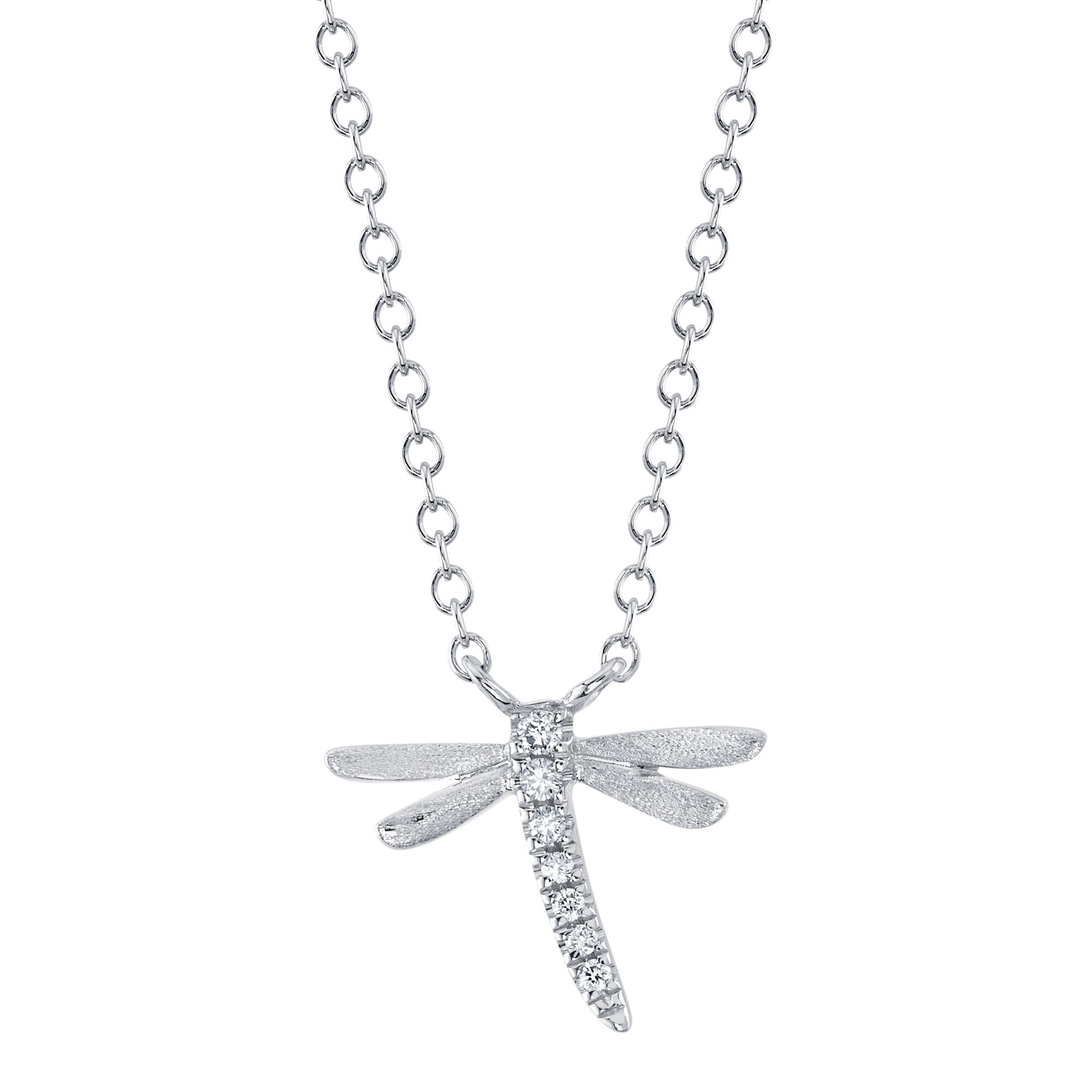 0.03CT 14K W/G DIAMOND DRAGONFLY MATTE NECKLACE