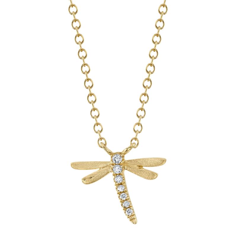 0.03CT 14K Y/G DIAMOND DRAGONFLY MATTE NECKLACE