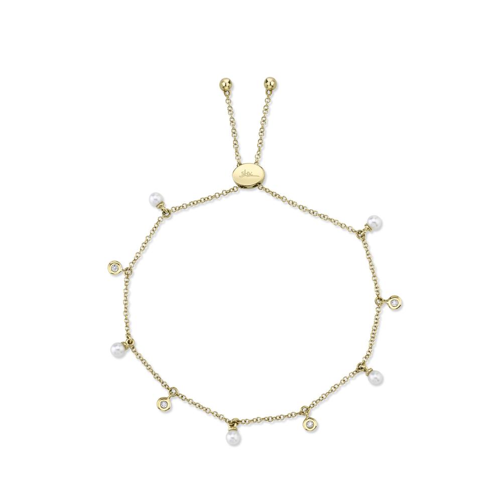 0.04CT 14K Y/G DIAMOND & CULTURED PEARL BOLO BRACELET
