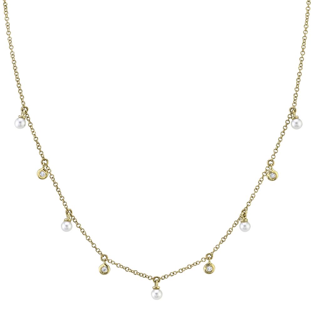 0.04CT 14K Y/G DIAMOND & CULTURED PEARL NECKLACE