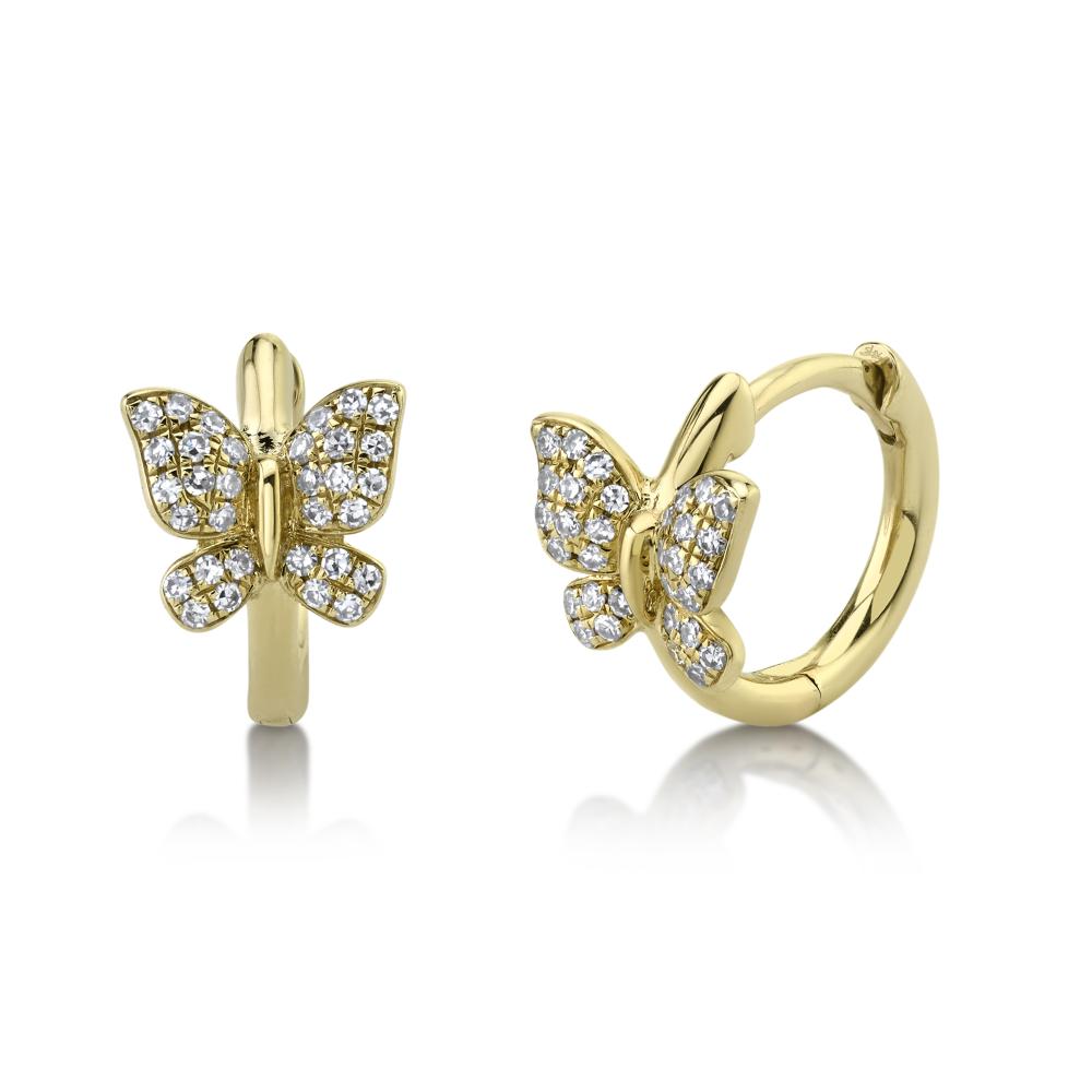0.14CT 14K Y/G DIAMOND BUTTERFLY HUGGIE EARRING