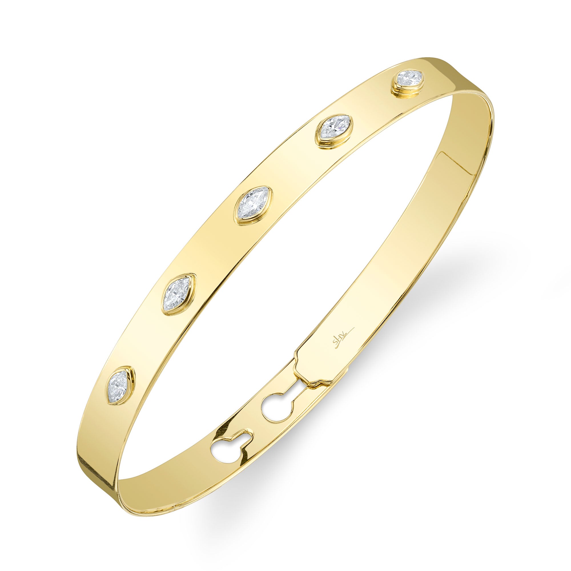 0.41CT 14K Y/G DIAMOND MARQUISE BEZEL LATCH LOCK BANGLE