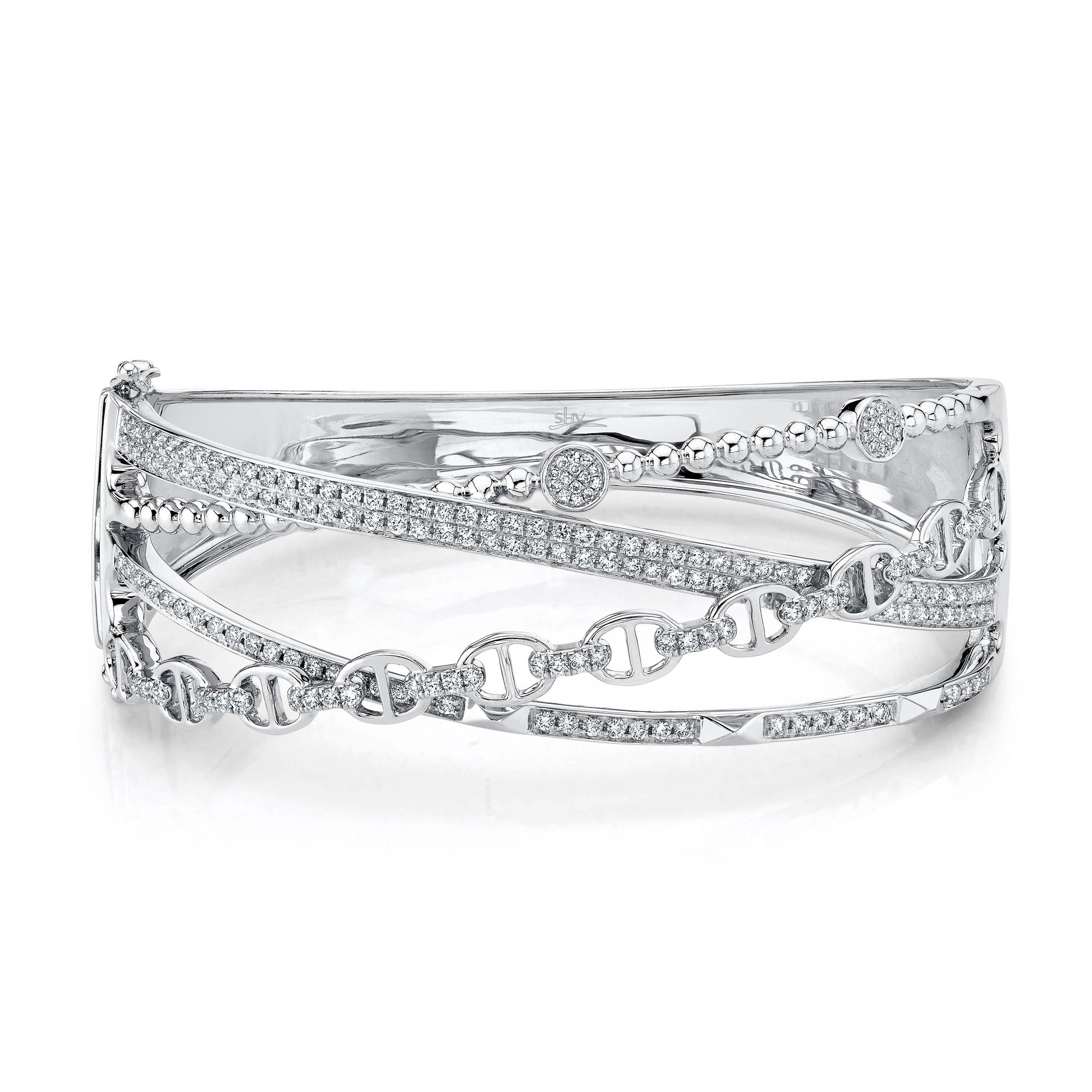 1.62CT 14K W/G DIAMOND LINK BRIDGE BANGLE