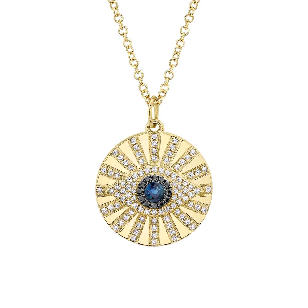 0.23CT BLACK & WHITE DIAMOND & 0.15CT BLUE SAPPHIRE 14K Y/G EYE NECKLACE