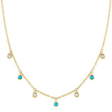0.11CT DIAMOND & 0.11CT COMPOSITE TURQUOISE 14K Y/G BEZEL NECKLACE
