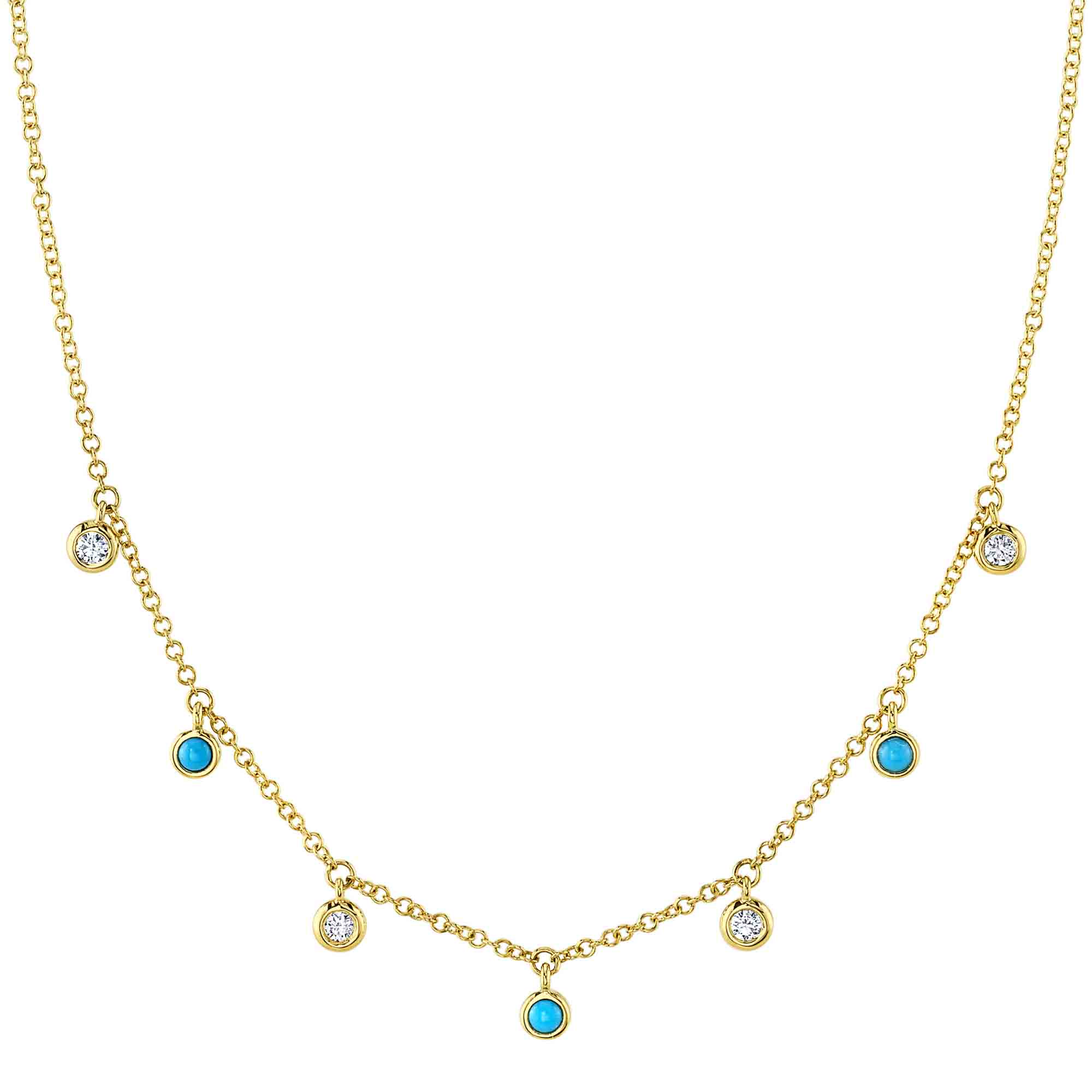 0.11CT DIAMOND & 0.11CT COMPOSITE TURQUOISE 14K Y/G BEZEL NECKLACE