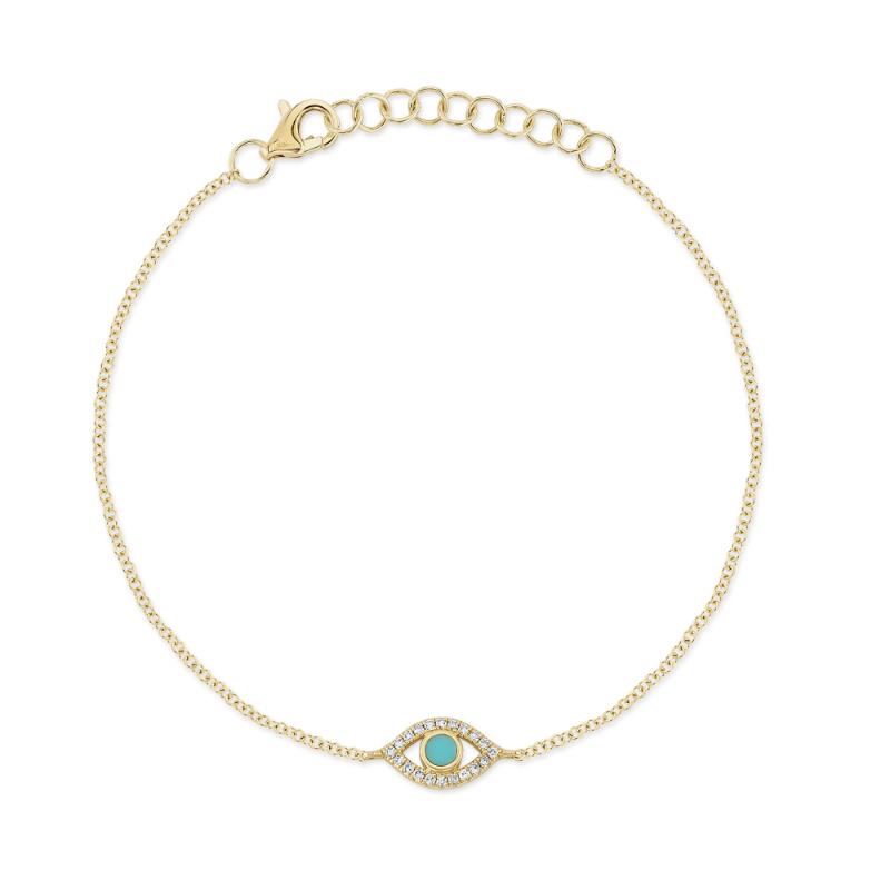 0.06CT DIAMOND & 0.07CT COMPOSITE TURQUOISE 14K Y/G EYE BRACELET