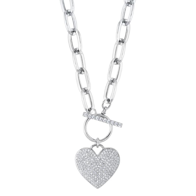 0.50CT 14K W/G DIAMOND PAVE HEART PAPER CLIP LINK NECKLACE