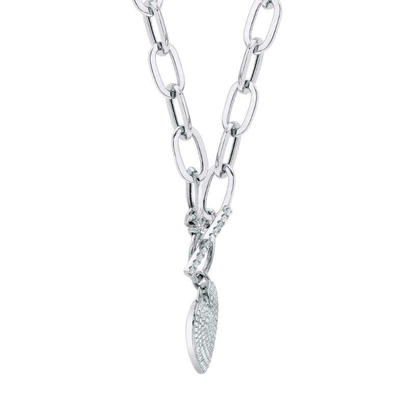 0.50CT 14K W/G DIAMOND PAVE HEART PAPER CLIP LINK NECKLACE
