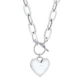 0.50CT 14K W/G DIAMOND PAVE HEART PAPER CLIP LINK NECKLACE