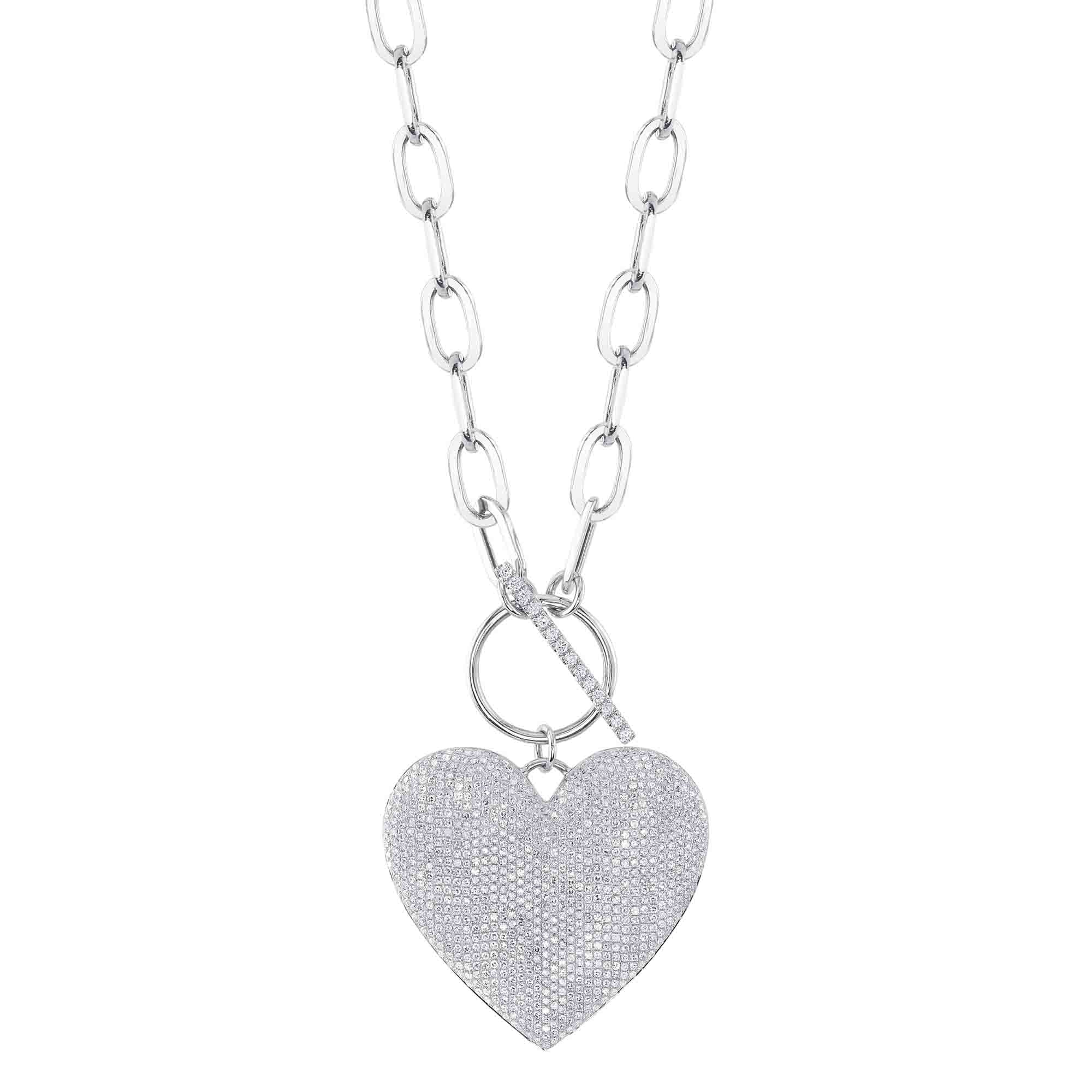 1.99CT 14K W/G DIAMOND PAVE HEART PAPER CLIP LINK NECKLACE