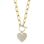 0.50CT 14K Y/G DIAMOND PAVE HEART PAPER CLIP LINK NECKLACE