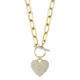 0.50CT 14K Y/G DIAMOND PAVE HEART PAPER CLIP LINK NECKLACE