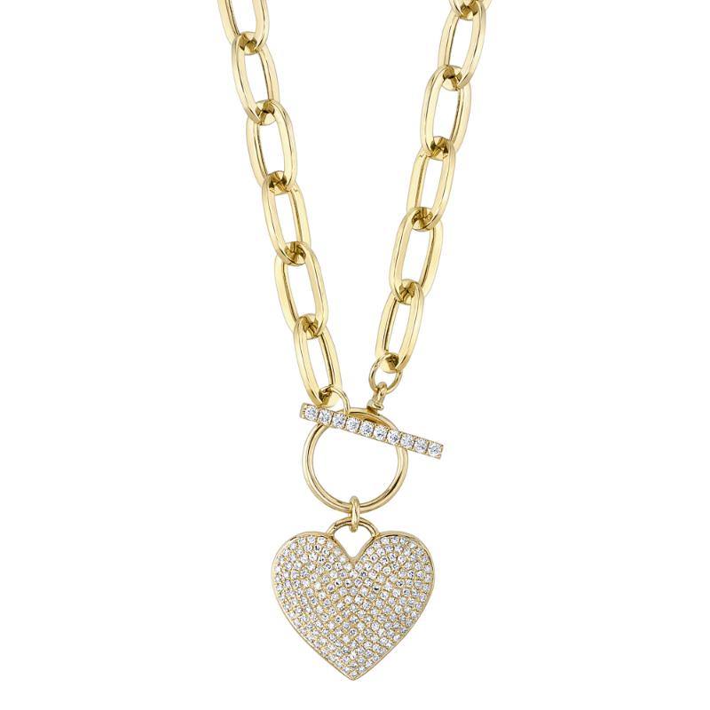 0.50CT 14K Y/G DIAMOND PAVE HEART PAPER CLIP LINK NECKLACE