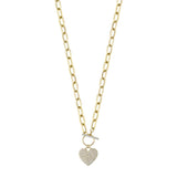 0.50CT 14K Y/G DIAMOND PAVE HEART PAPER CLIP LINK NECKLACE