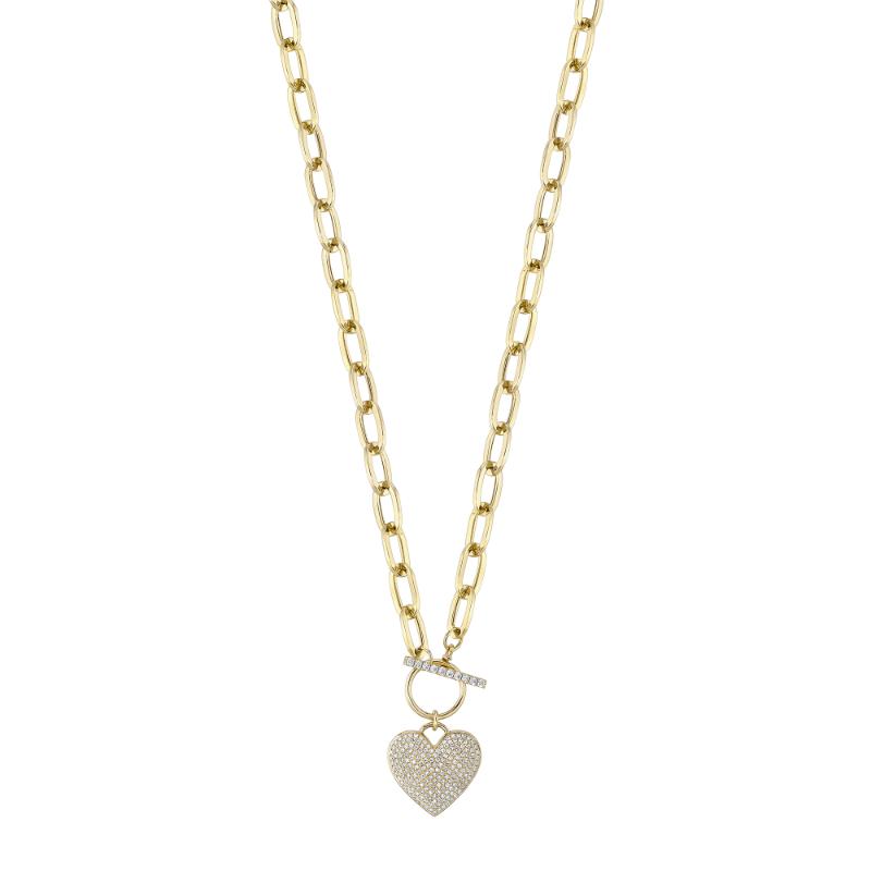 0.50CT 14K Y/G DIAMOND PAVE HEART PAPER CLIP LINK NECKLACE