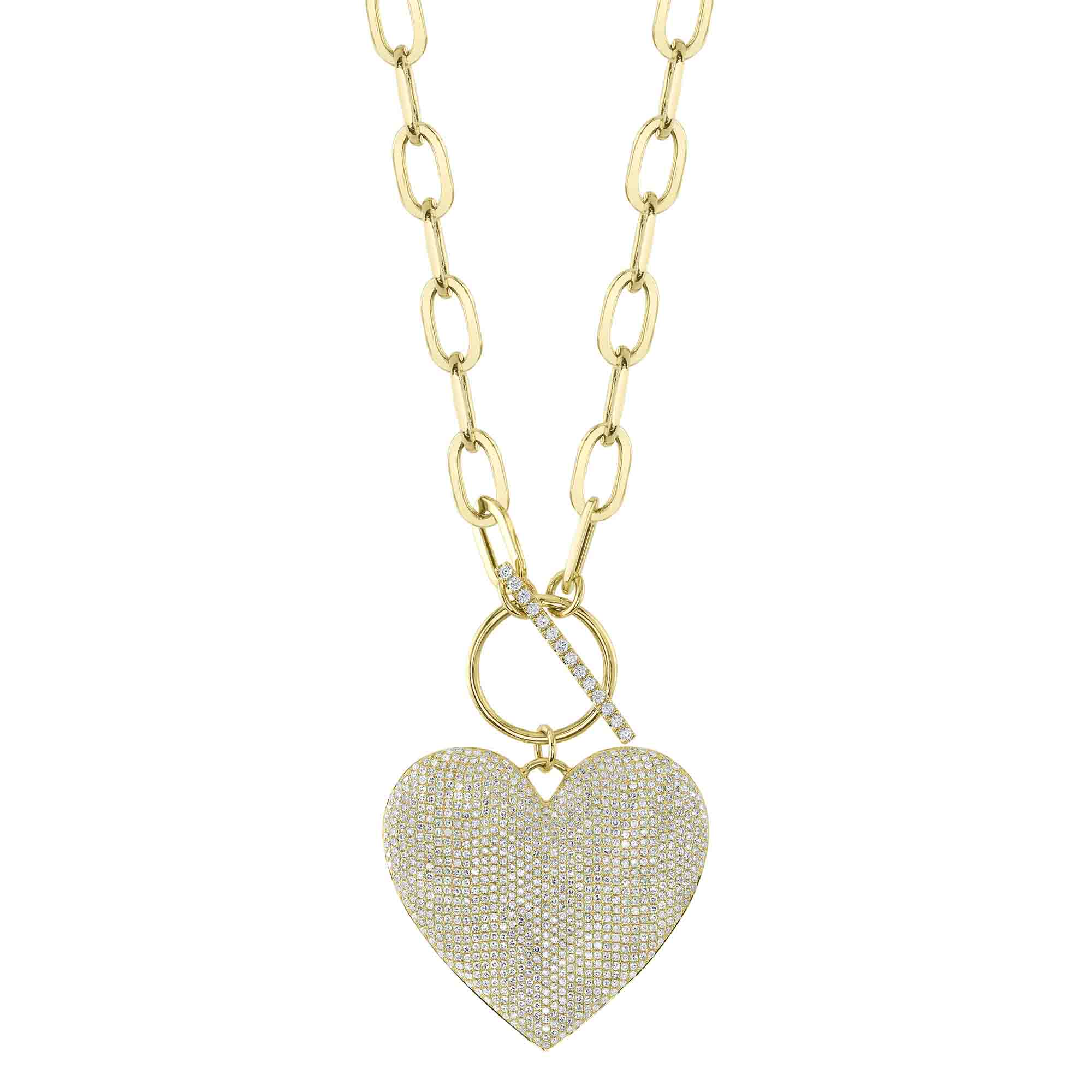 1.99CT 14K Y/G DIAMOND PAVE HEART PAPER CLIP LINK NECKLACE