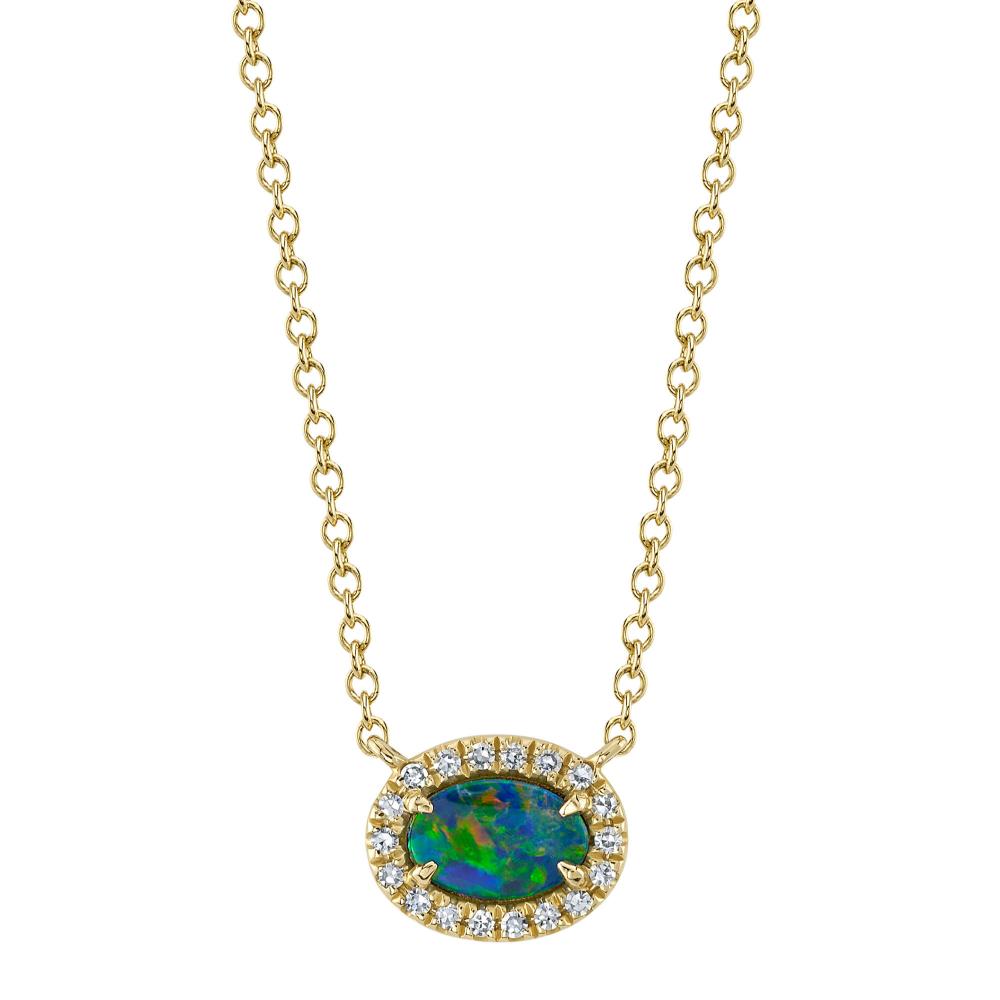 0.05CT DIAMOND & 0.33CT OPAL 14K Y/G NECKLACE