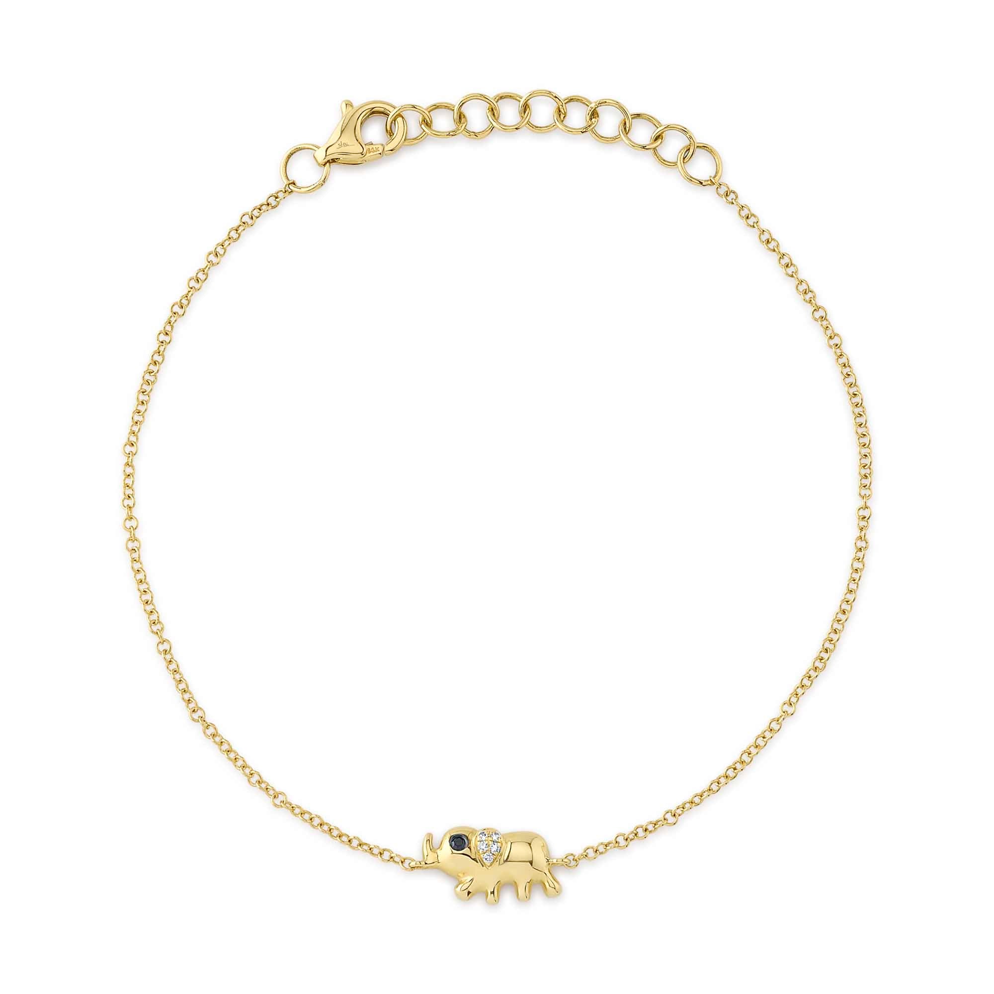 0.02CT 14K Y/G BLACK & WHITE DIAMOND ELEPHANT BRACELET