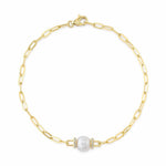 0.07CT 14K Y/G DIAMOND & CULTURED PEARL PAPER CLIP LINK BRACELET