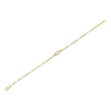 0.07CT 14K Y/G DIAMOND & CULTURED PEARL PAPER CLIP LINK BRACELET