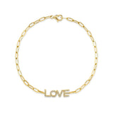 0.12CT 14K Y/G DIAMOND ""LOVE"" PAPER CLIP LINK BRACELET