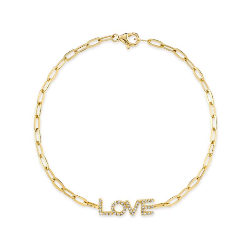 0.12CT 14K Y/G DIAMOND ""LOVE"" PAPER CLIP LINK BRACELET